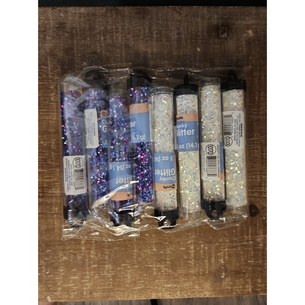 Tiny Crafts Chunky Glitter 8-Pack - Iridescent Blue & White - 0.5oz Tubes
